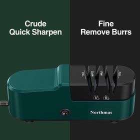 Northmas Knife Sharpener sharpening slot usage demonstrates 2-5 pulls per slot for fast results.