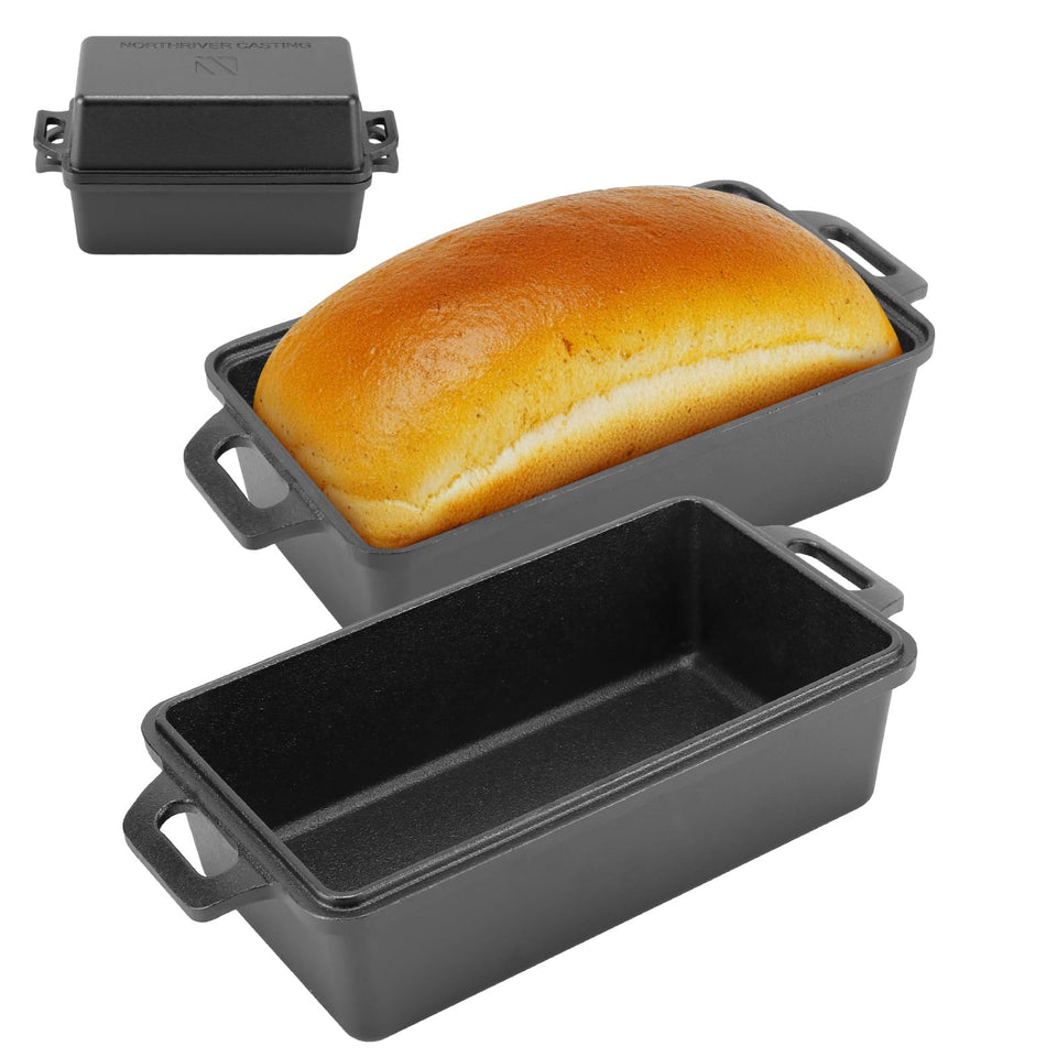 Northriver Casting 9x5 loaf pan with lid for even heat bread baking.