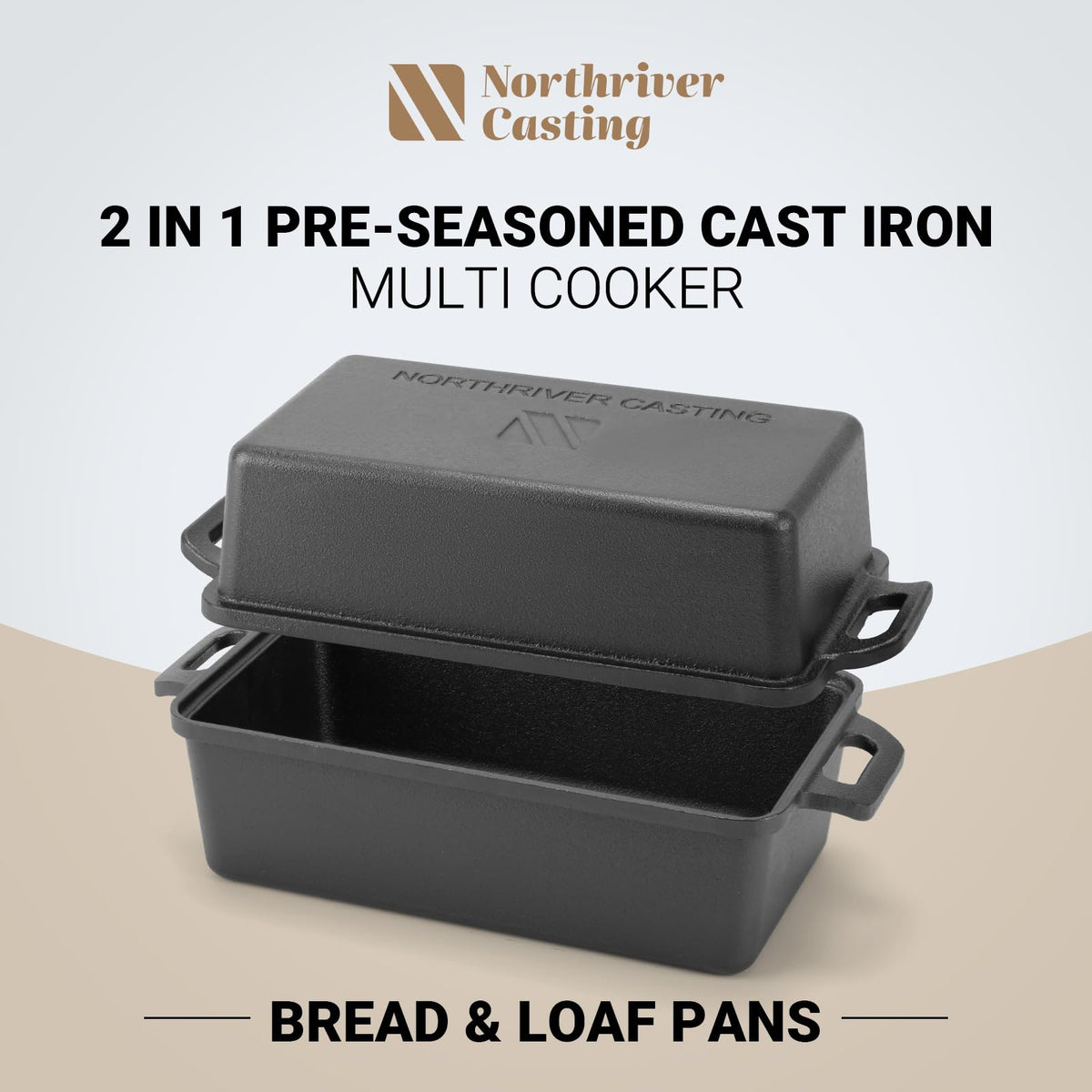 Northriver Casting loaf pan with lid closed for compact storage image.