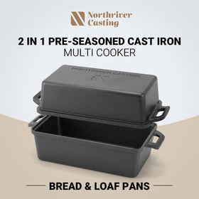 Northriver Casting loaf pan with lid closed for compact storage image.