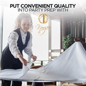 NORZEE round tablecloth with subtle gold accent design.