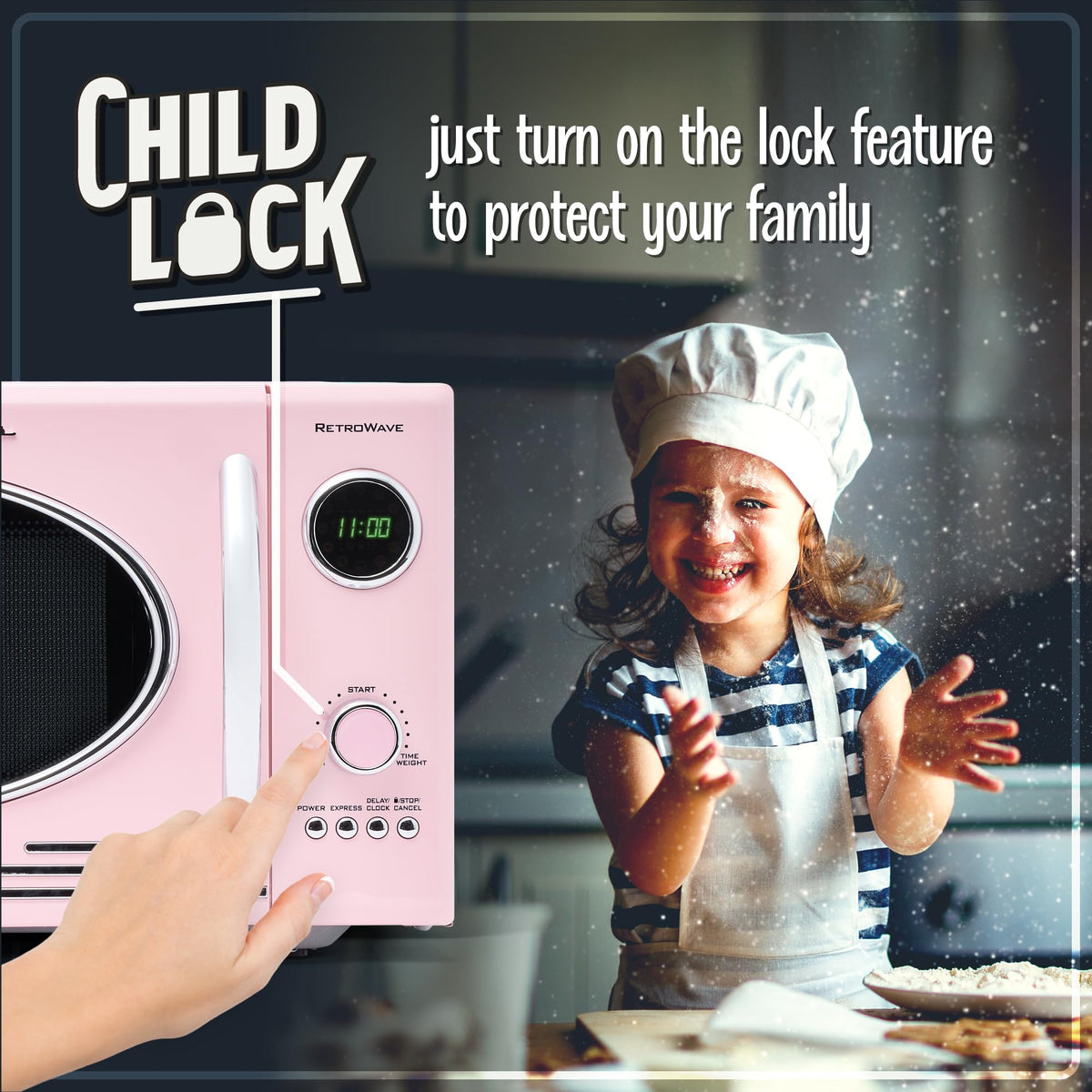 Nostalgia microwave with 12 pre-programmed settings for easy meals
