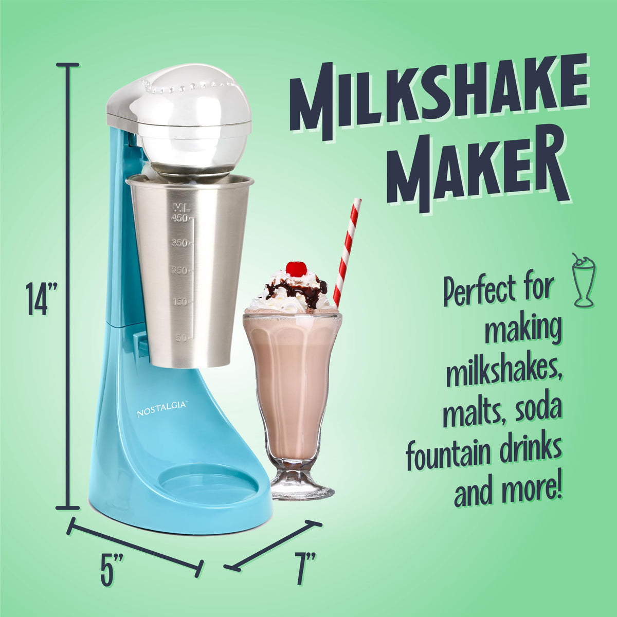 Nostalgia 16-ounce stainless steel mixing cup highlights durable design for daily use