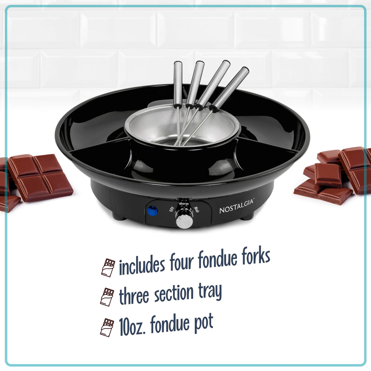 Nostalgia 3-section serving tray keeps dippables organized for dipping