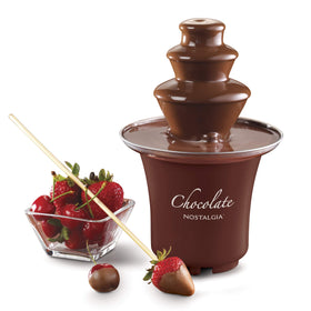 Nostalgia 3-tier fondue fountain cascade shows flowing chocolate for dessert display