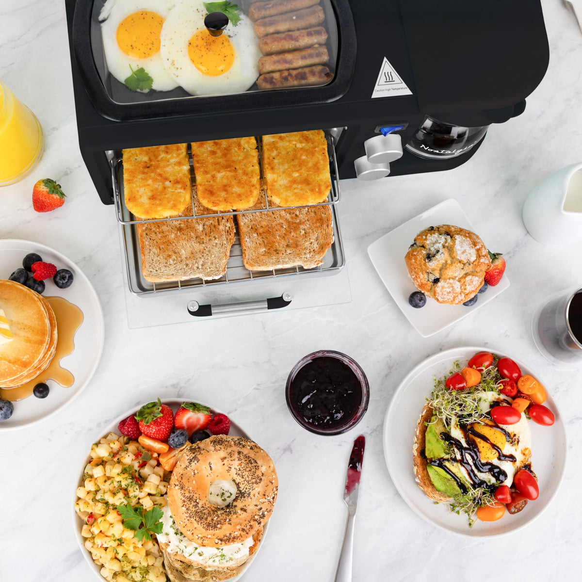 Nostalgia 3-in-1 breakfast station countertop-setup demonstrates space-saving design on a small kitchen counter.