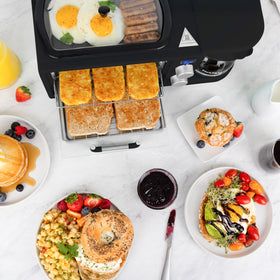 Nostalgia 3-in-1 breakfast station countertop-setup demonstrates space-saving design on a small kitchen counter.