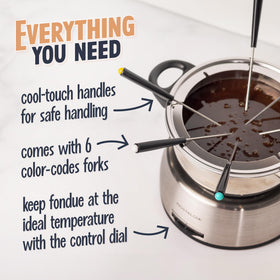 Nostalgia fondue pot blue-lit temperature dial for precise heat control
