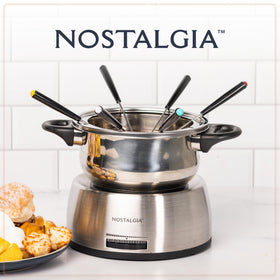 Nostalgia fondue pot cool-touch handles for safe handling