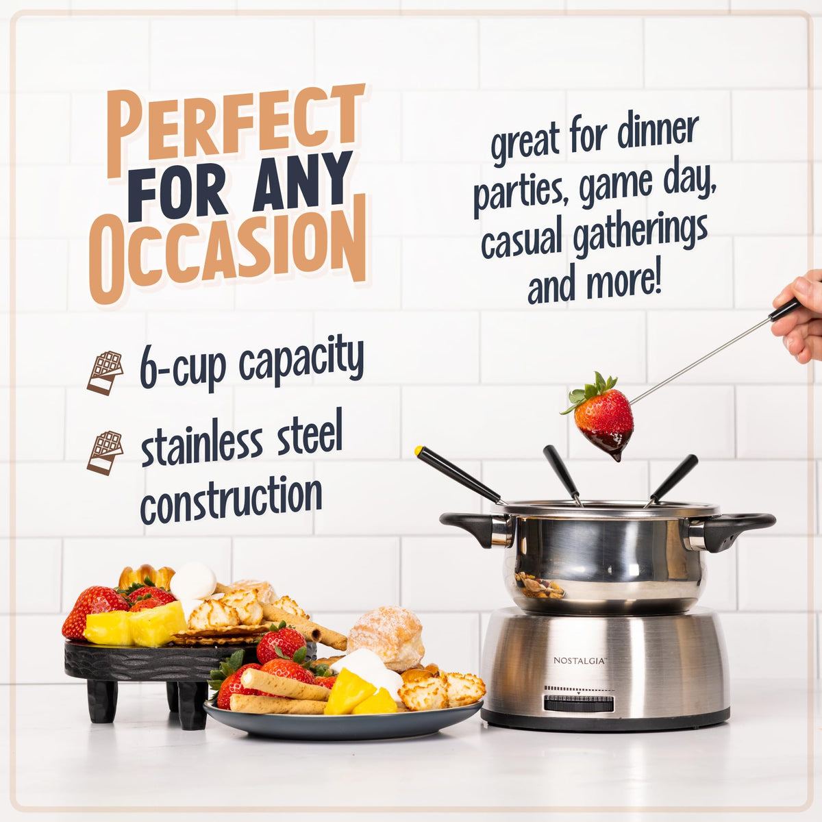 Nostalgia fondue pot with removable pot for easy cleaning
