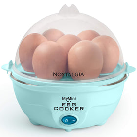 Nostalgia 7-egg cooker top view showing compact retro design for quick breakfasts