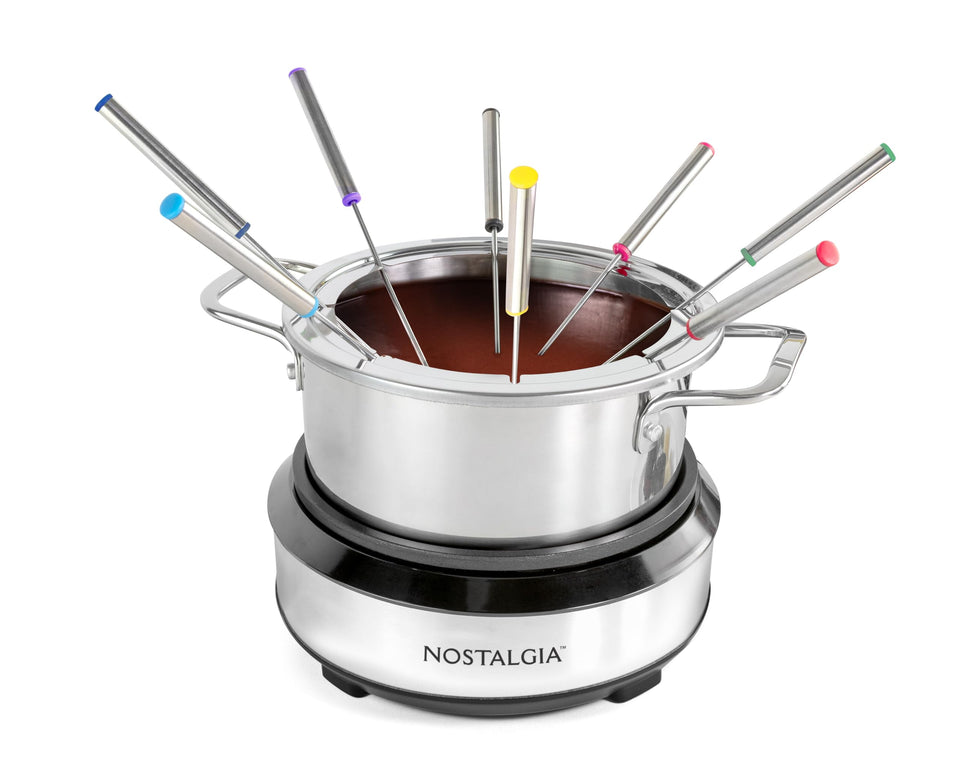 Nostalgia 8-Cup fondue pot invites easy entertaining and communal dipping.