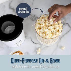 Nostalgia 2-in-1 lid and bowl ready to serve instantly after popping