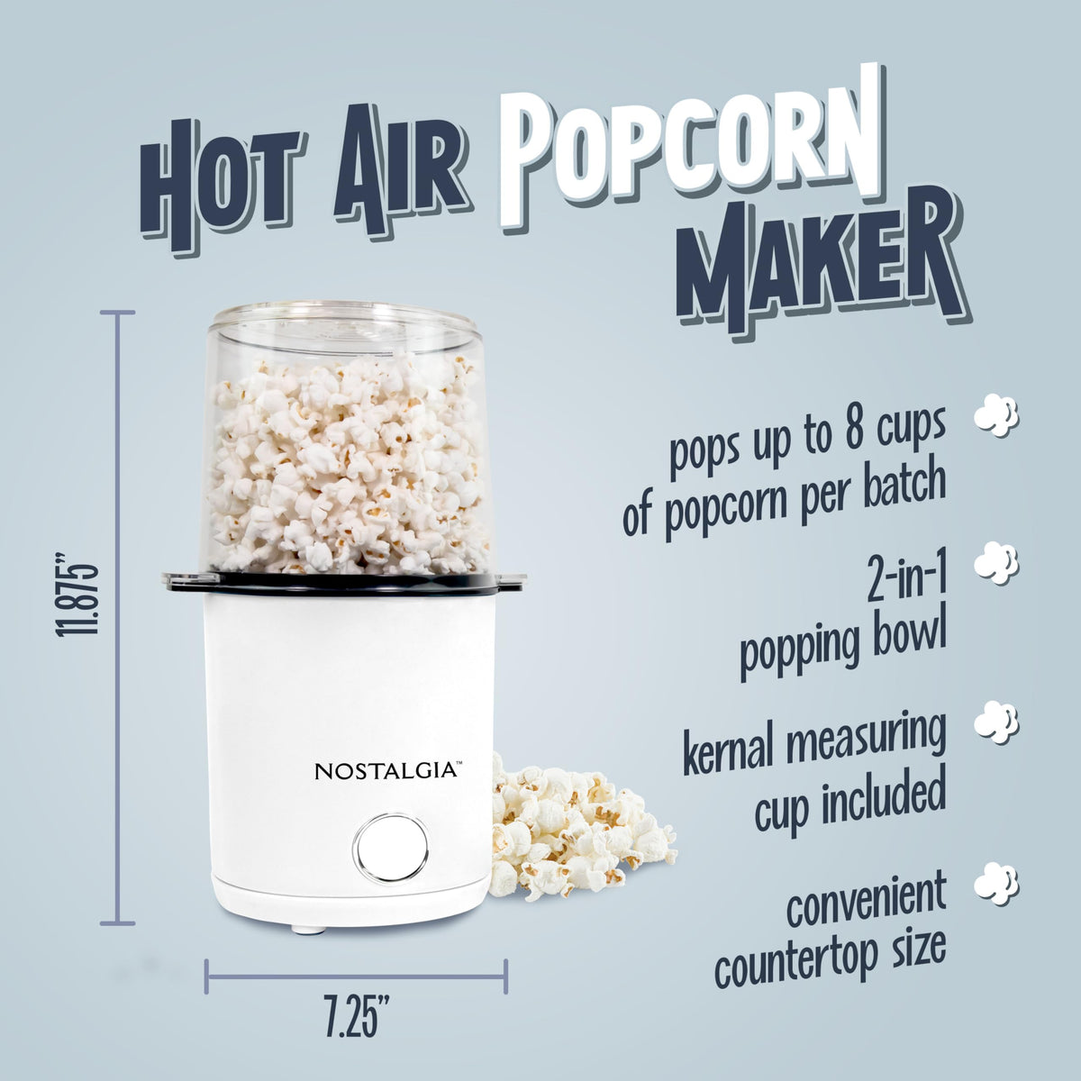 Nostalgia popcorn maker one-button operation for quick, mess-free snack moments