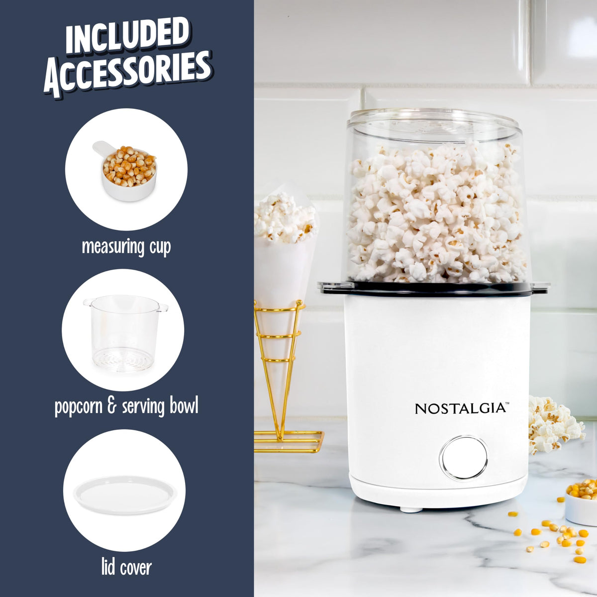 Nostalgia machine shown with popped corn ready to serve