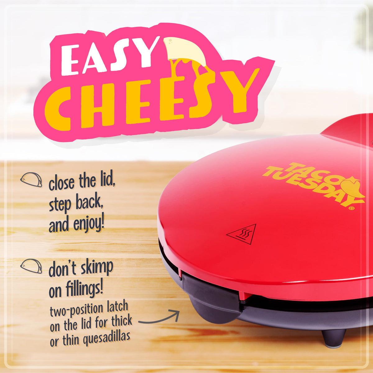 Nostalgia 8-Inch cooking surface fits six wedges for quick quesadillas.