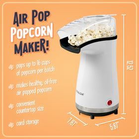 Nostalgia Air Popper side view of the unit ready for use in the kitchen.