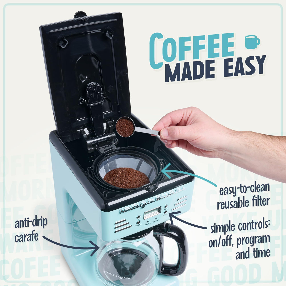 Nostalgia Aqua auto shut-off adds safety by turning off after brewing.