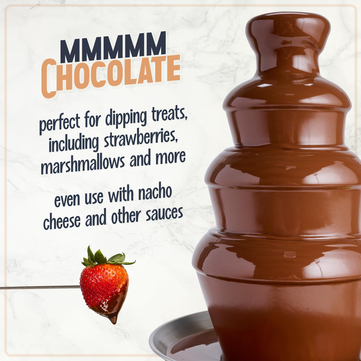 Nostalgia chocolate fountain demonstrates melt and flow during setup.