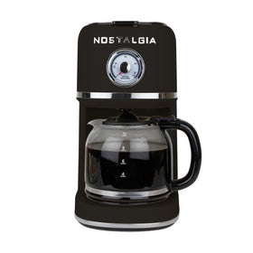 Nostalgia Classic 10-cup coffee brew shown with a full carafe for busy mornings.