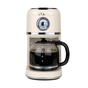 Nostalgia Classic Coffee Maker front view in cream with retro design for a stylish kitchen.
