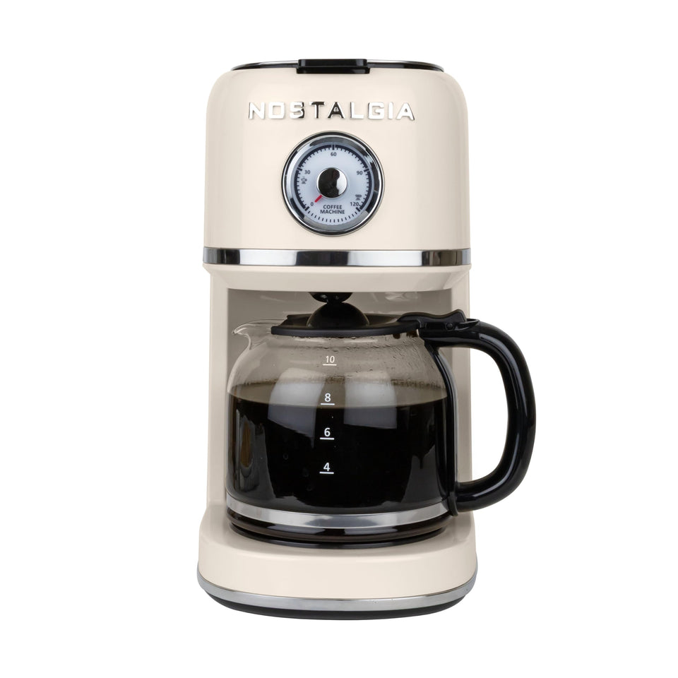 Nostalgia Classic Coffee Maker front view in cream with retro design for a stylish kitchen.