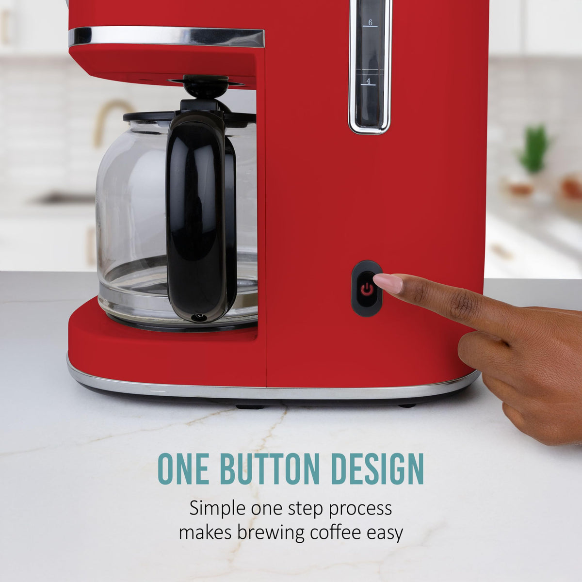 Nostalgia 50 oz carafe ensures fewer refills during busy mornings.