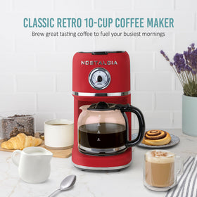 Nostalgia coffee maker with auto shut-off for worry-free mornings.