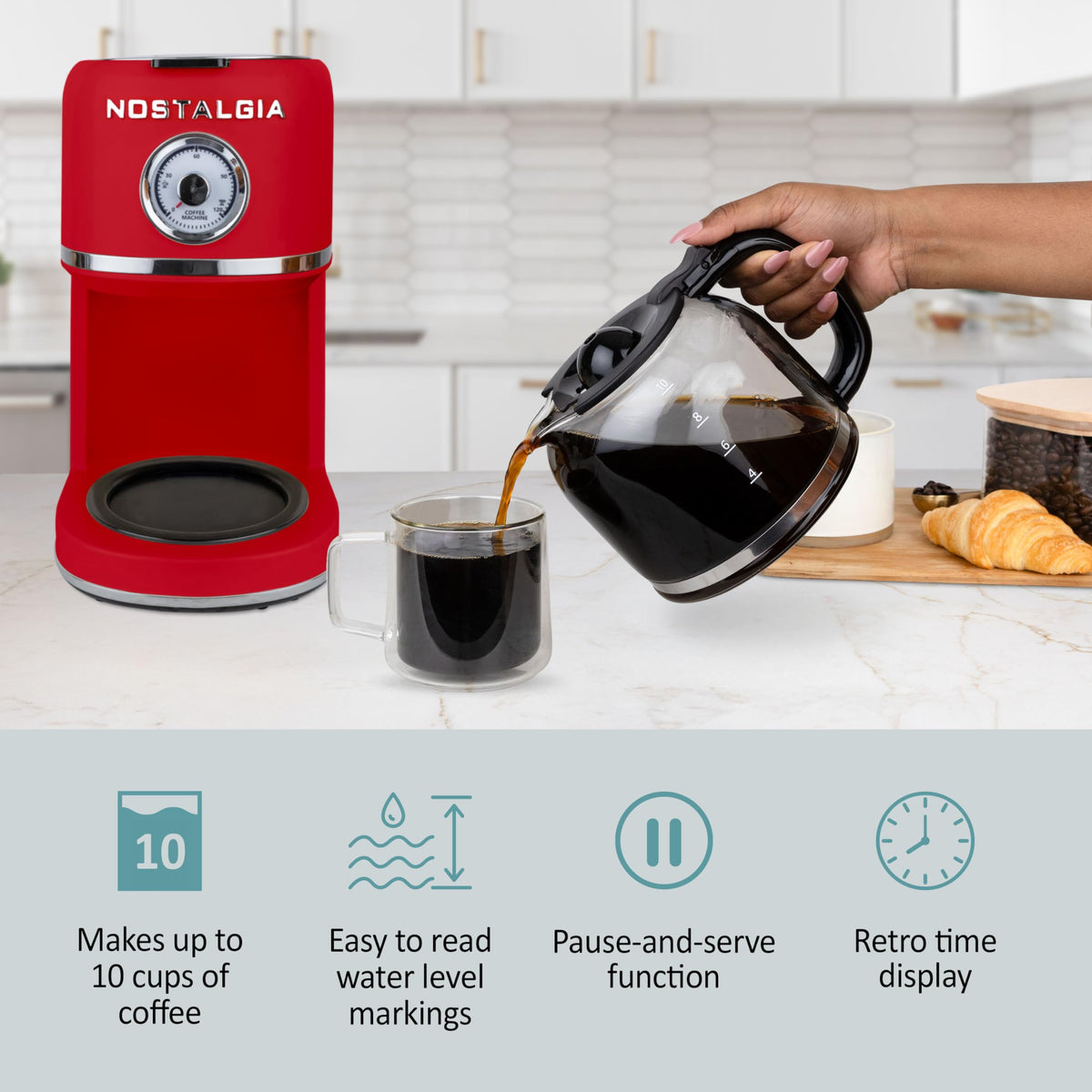Nostalgia Classic Retro brewer with time display to track warmth.