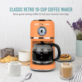 Nostalgia Classic Retro coffee maker with a visible water tank for easy filling.