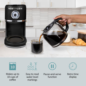 Nostalgia Classic time display highlights warm coffee staying power.