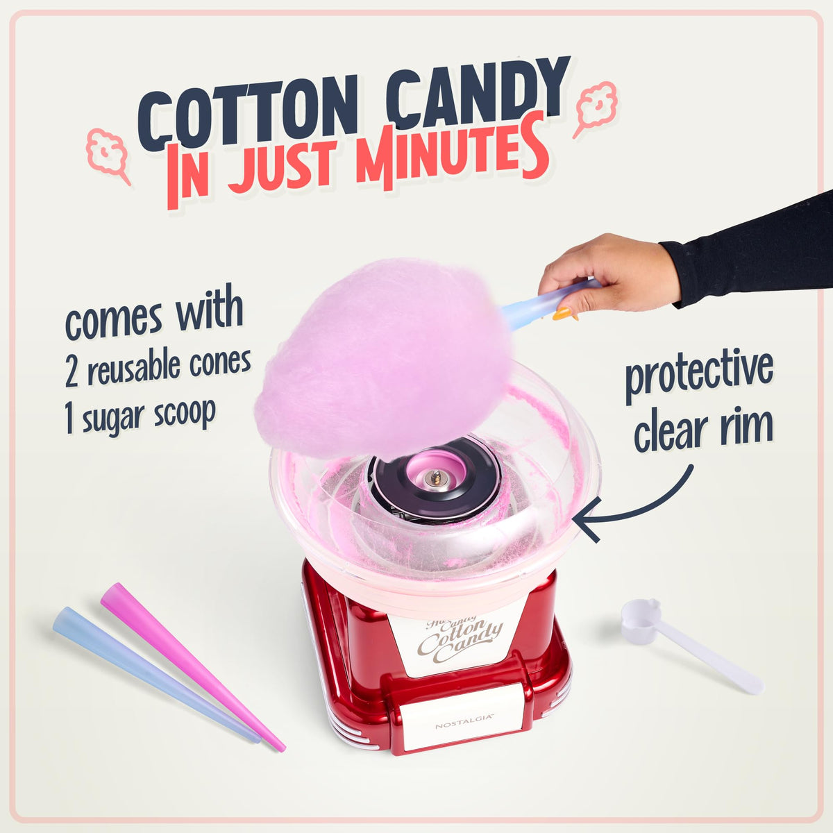 Extractor head in action enabling flossing sugar and hard candies.