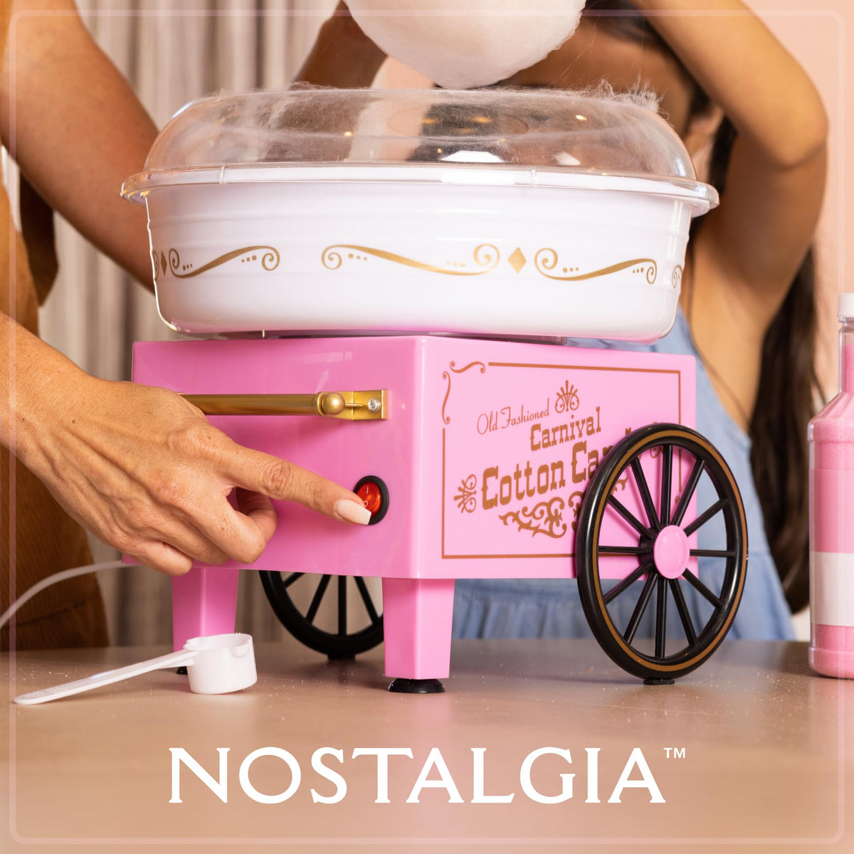Nostalgia party kit setup with pink machine for events