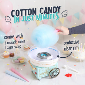 Nostalgia cotton candy maker with circus guard rim and clear viewing window