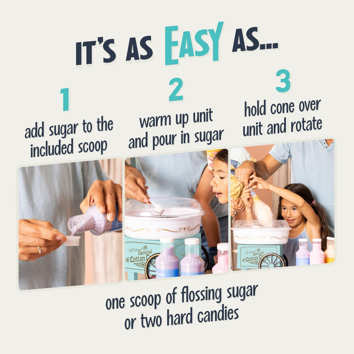 Nostalgia cotton candy maker reusable cones for mess-free servings