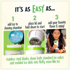Nostalgia Snow Cone Machine dual ice molds serve as bowls for snow cones
