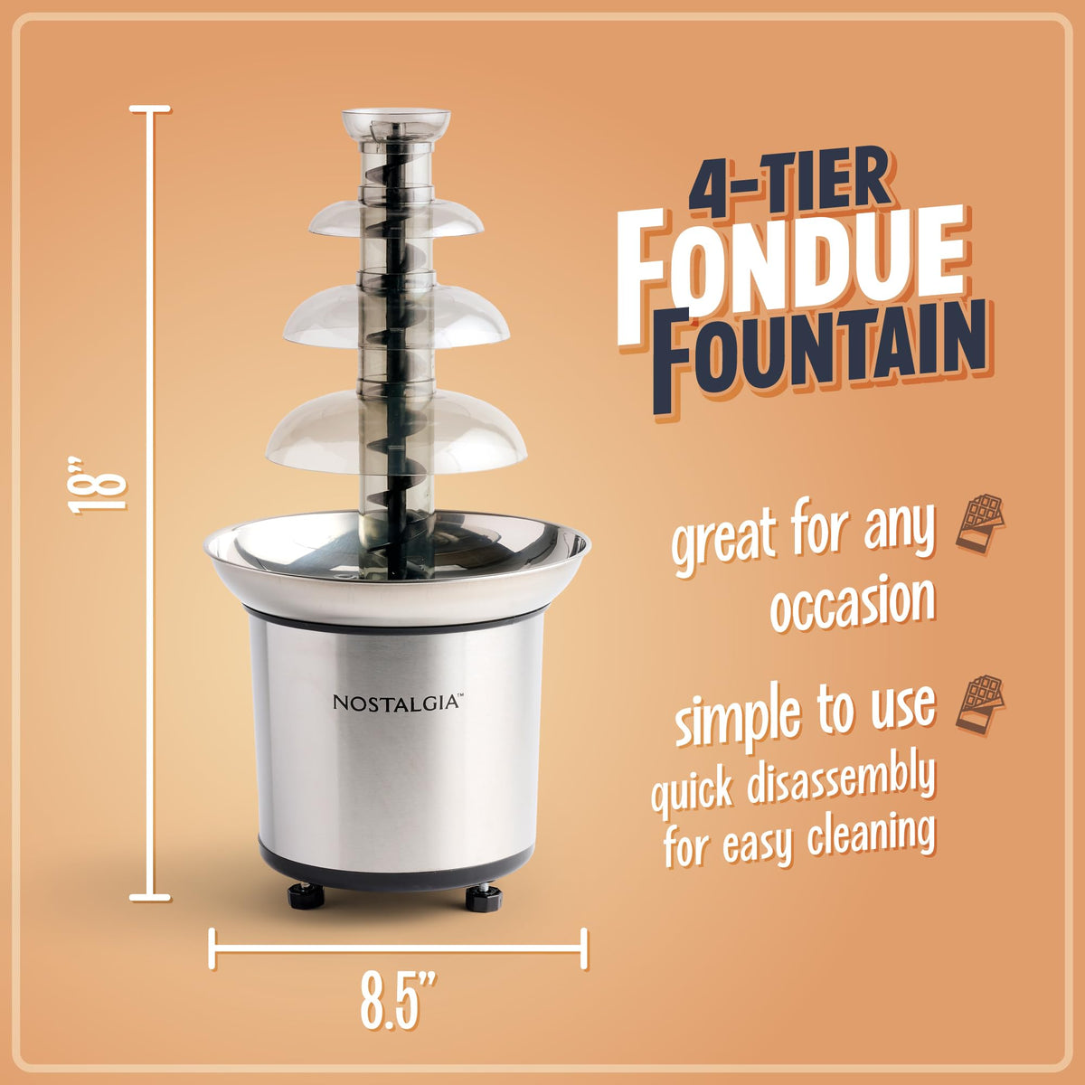 Nostalgia fondue with assorted dippers ready for dipping fun.
