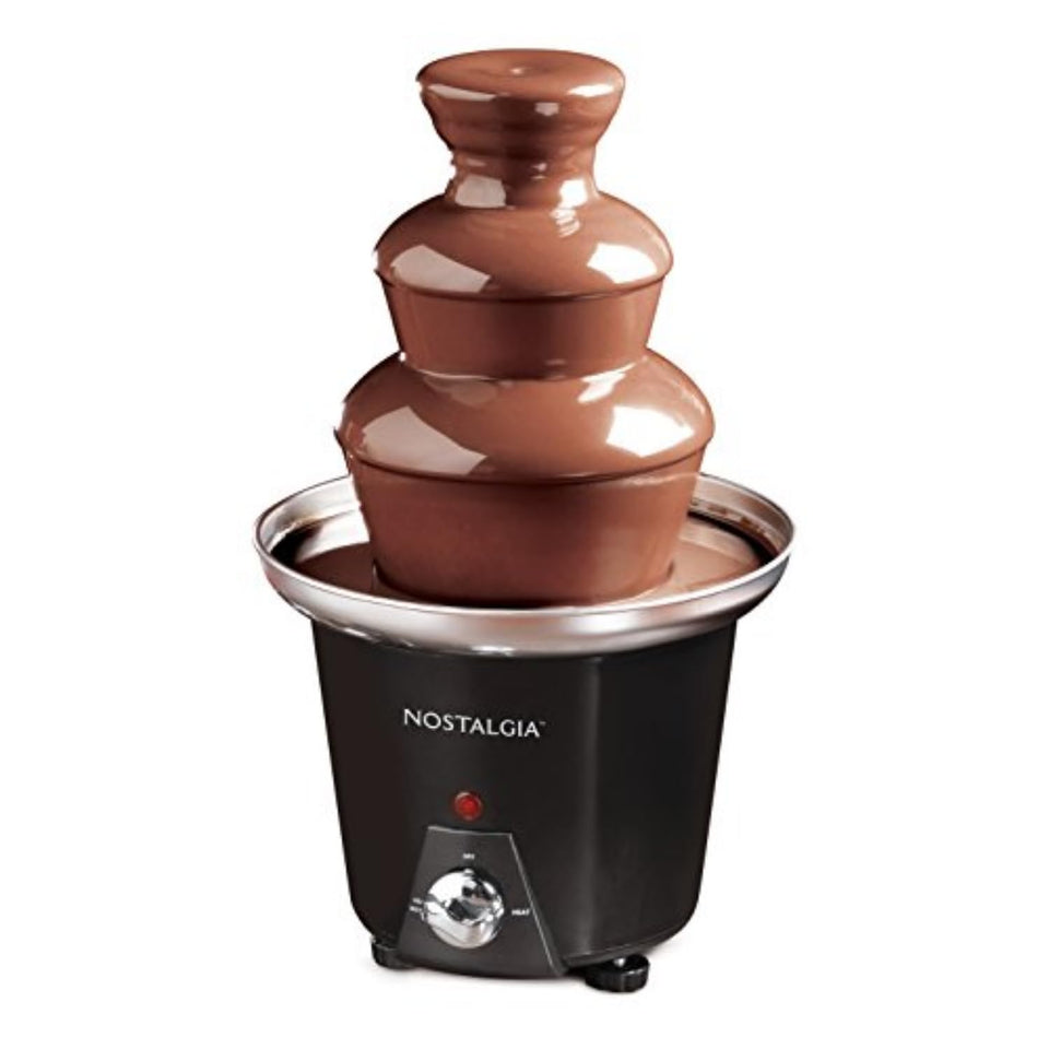 Nostalgia fondue fountain 3-tier black base creates an elegant party centerpiece.