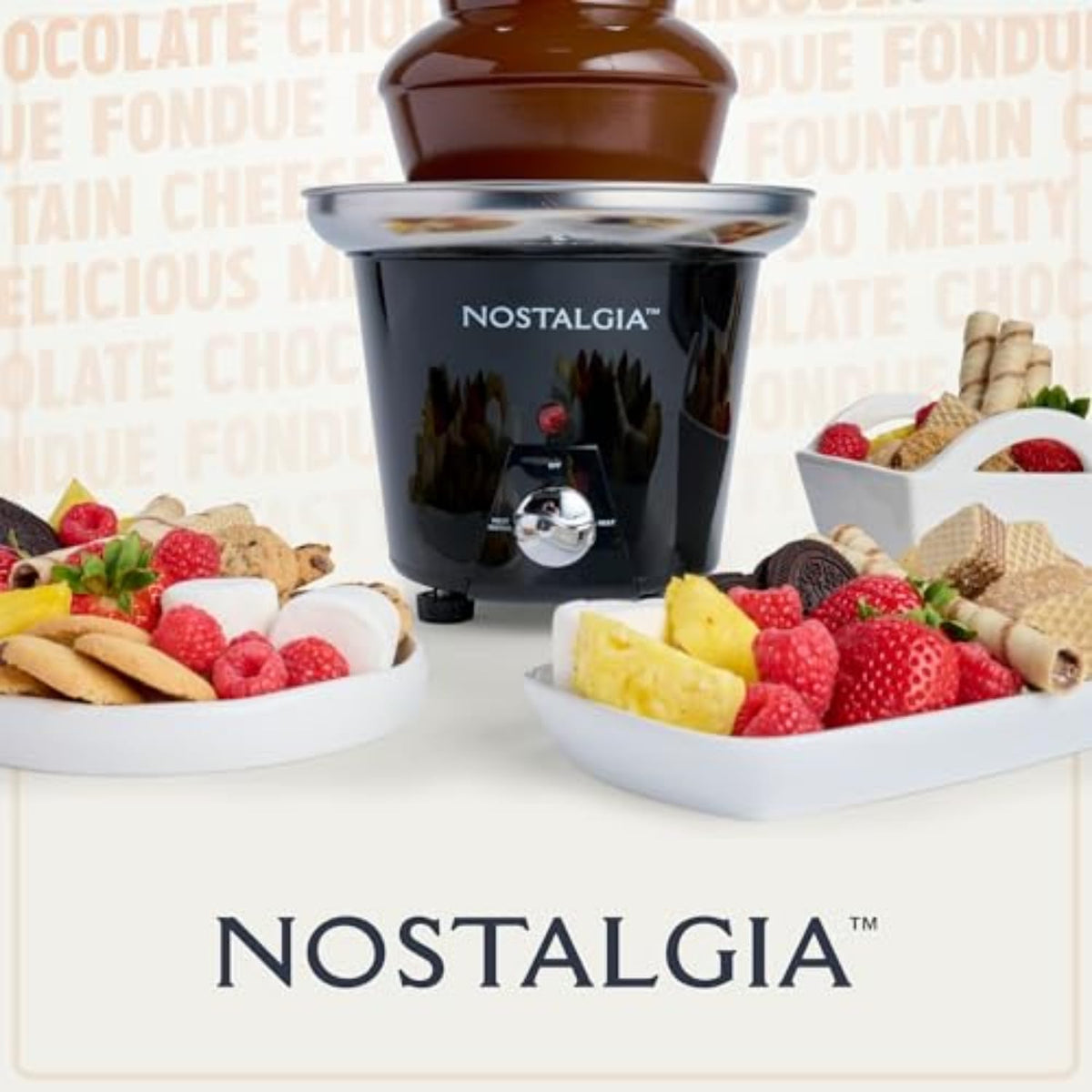 Nostalgia fondue fountain easy-clean assembly speeds setup and cleanup.