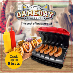 Nostalgia Game Day grill with oil drip tray for cleaner cooking.