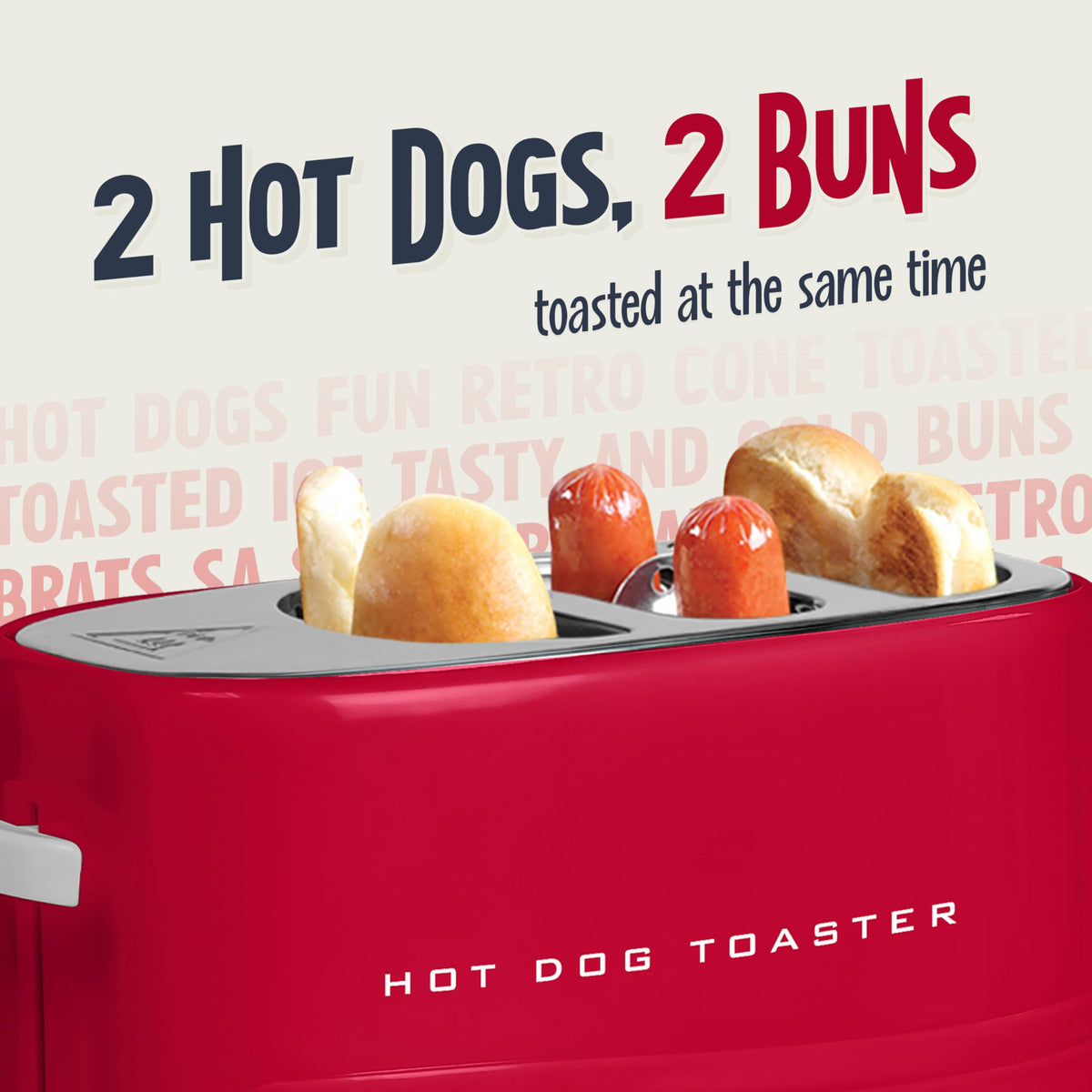 Hot dog cage and mini tongs inside the Nostalgia toaster for safe removal