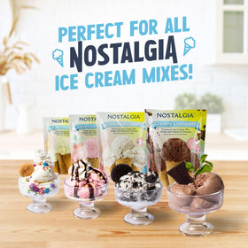 Nostalgia ice cream maker ready for add-ins like cookies or fruit.