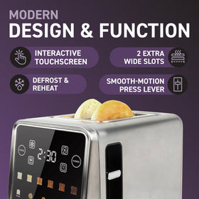 Nostalgia Inspirex control panel showing bread types and browning levels for precise toasting