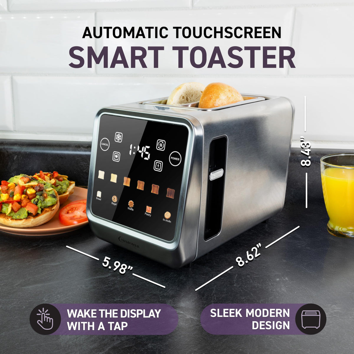 Nostalgia Inspirex toaster with extra-wide slots ready for bagels and thick slices
