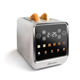 Nostalgia Inspirex toaster front view in stainless steel for a stylish breakfast setup