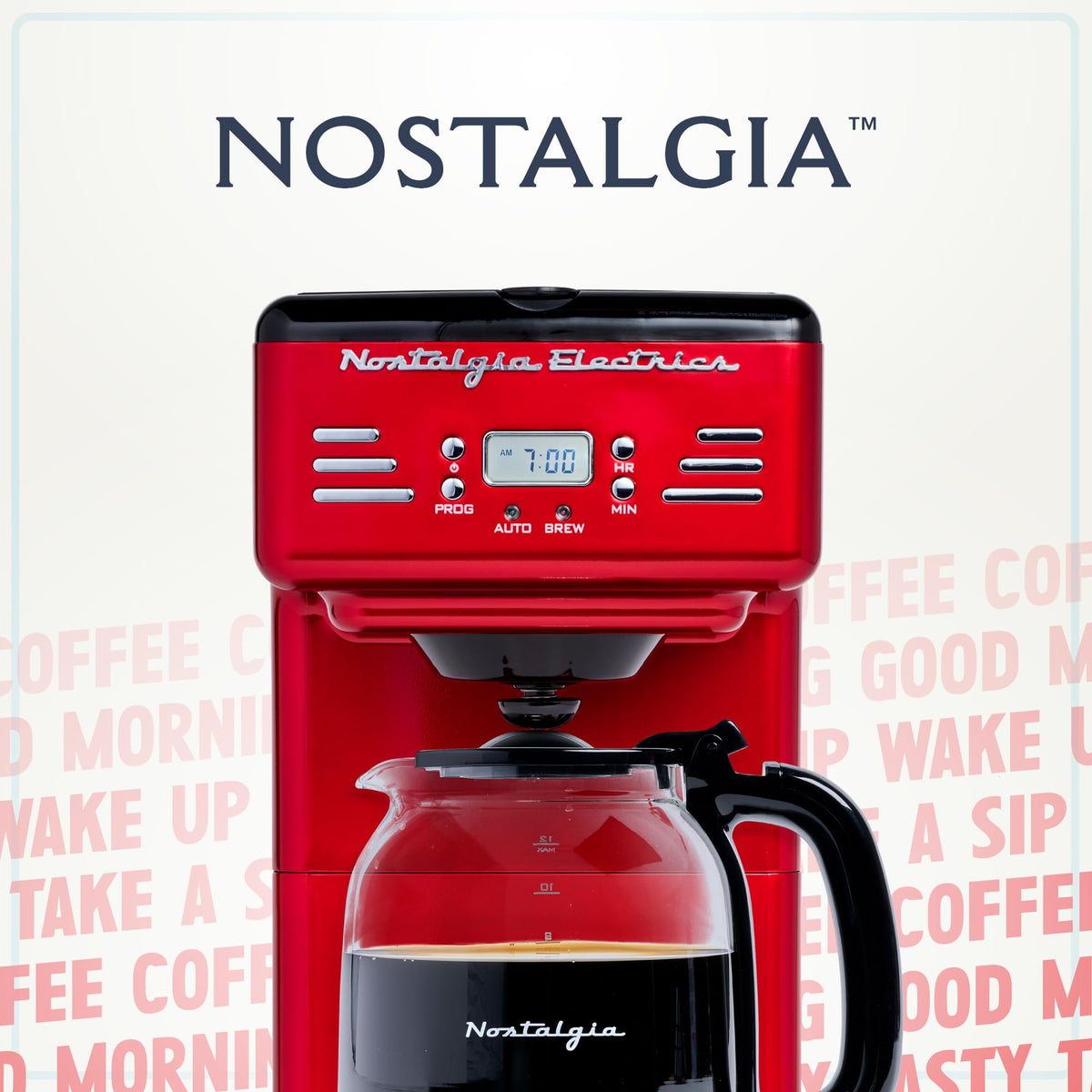 Nostalgia keep-warm function image highlights extended warmth after brewing.