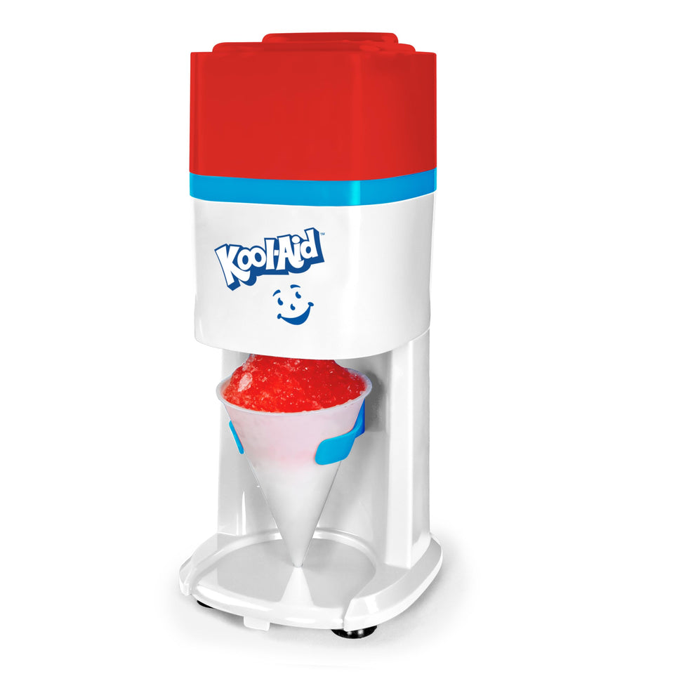 Nostalgia Kool-Aid Shave Ice Machine front view on counter for easy entertaining