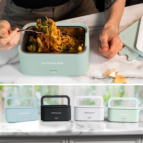 Nostalgia lunch box at the desk delivering hot meals without a microwave.