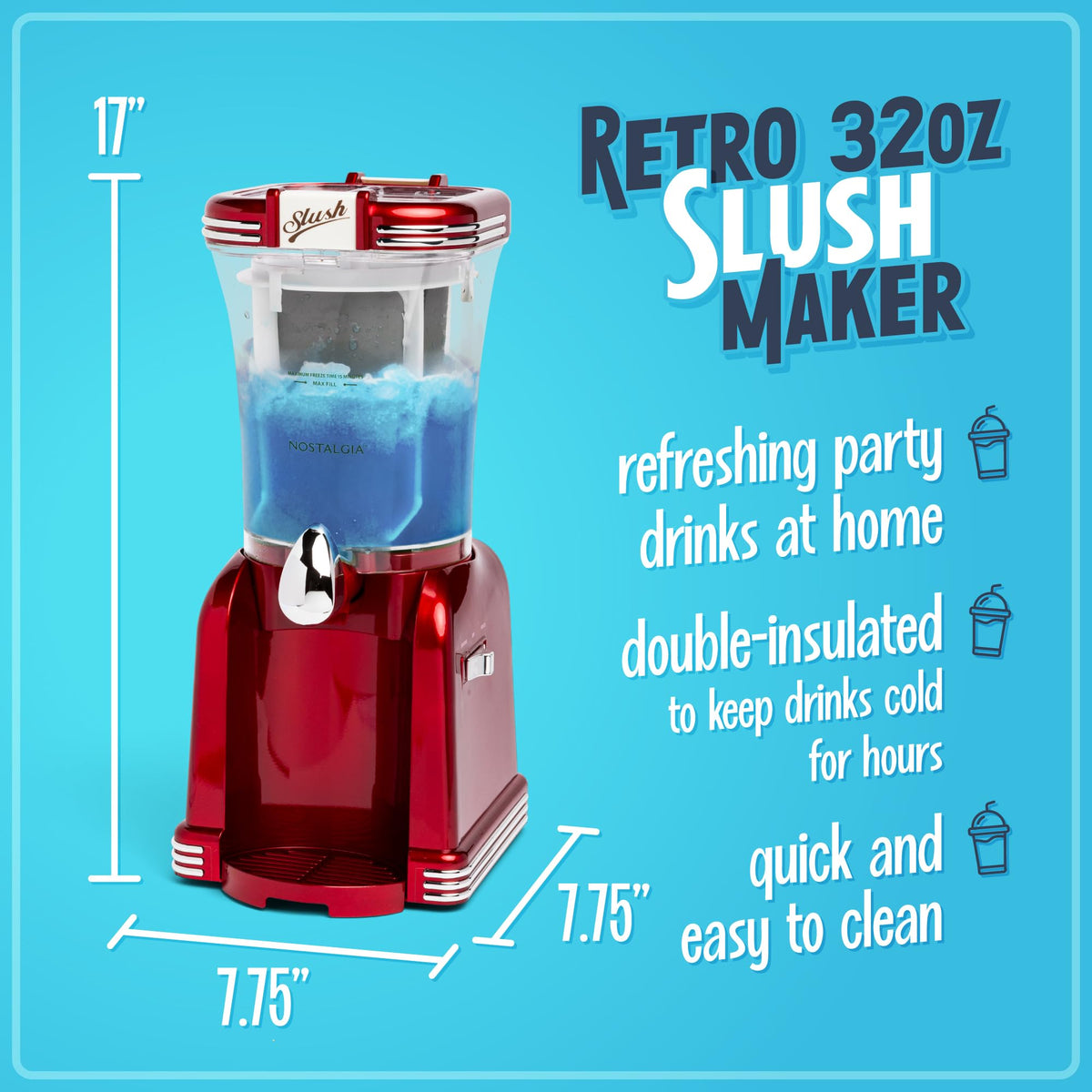 Nostalgia Margarita Machine with stainless flow spout for smooth pours.