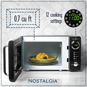 Nostalgia microwave digital display showing easy-to-read controls for quick operation.